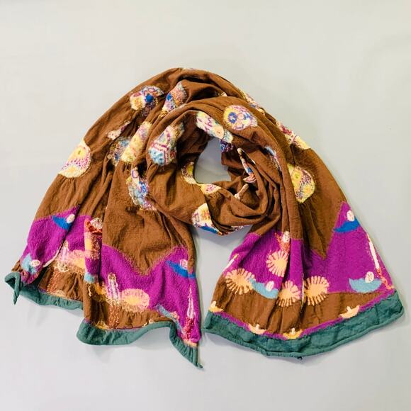 KAPITAL Brown Multi Color Sugar Skull Wool Scarf - Picture 5 of 9